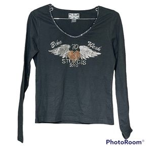 Sturgis Bike Week South Dakota Bedazzled Long Sleeve Athletic Top Size Large